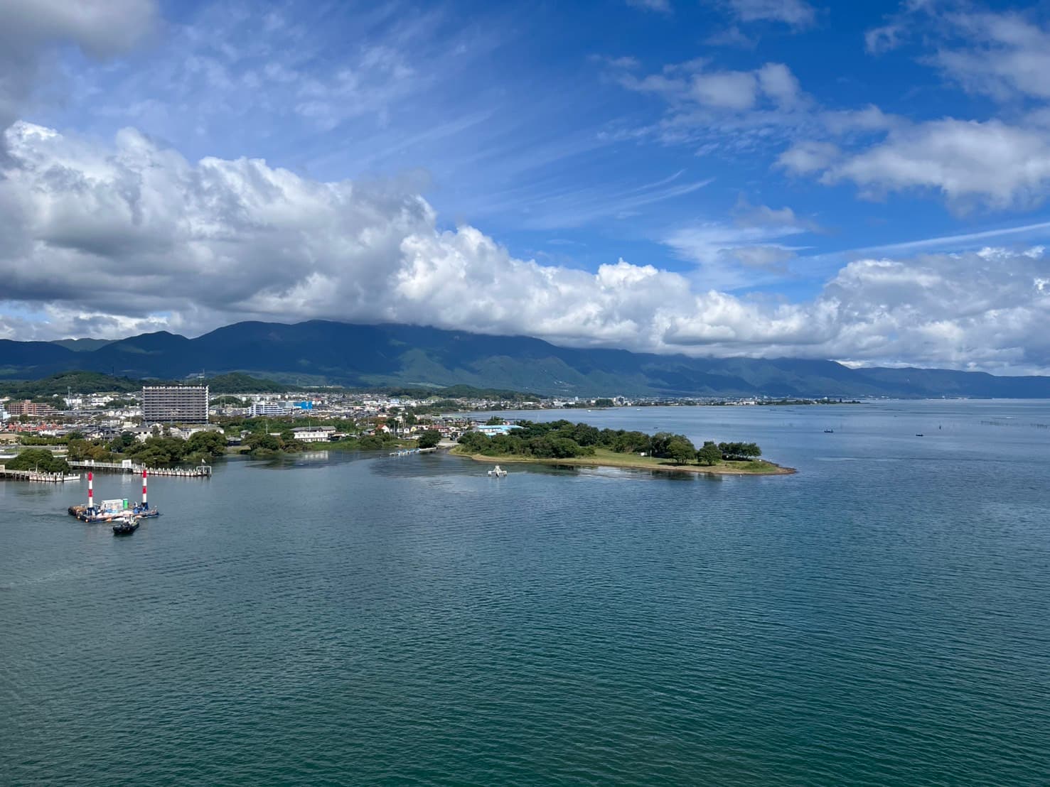 Lake and mountain landscape in northern Shiga